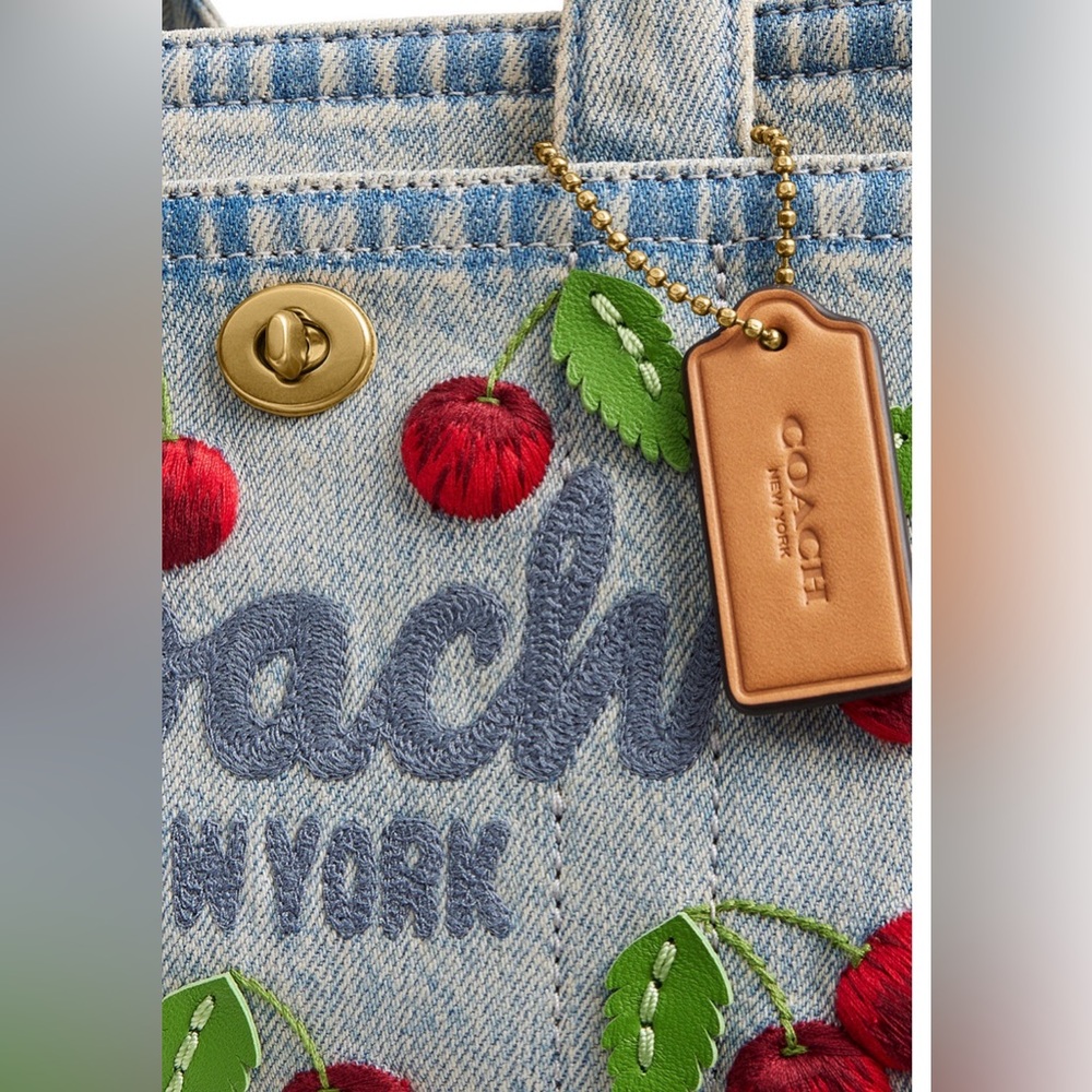 Coach Blue Denim Tote with Red Cherry Design - Picture 9 of 11
